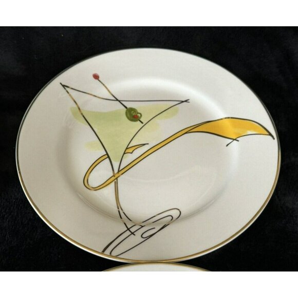 4 Pier One Martini Happy Hour Hors d'oeuvres Appetizer Canape Plate Gold Accents - Picture 3 of 8